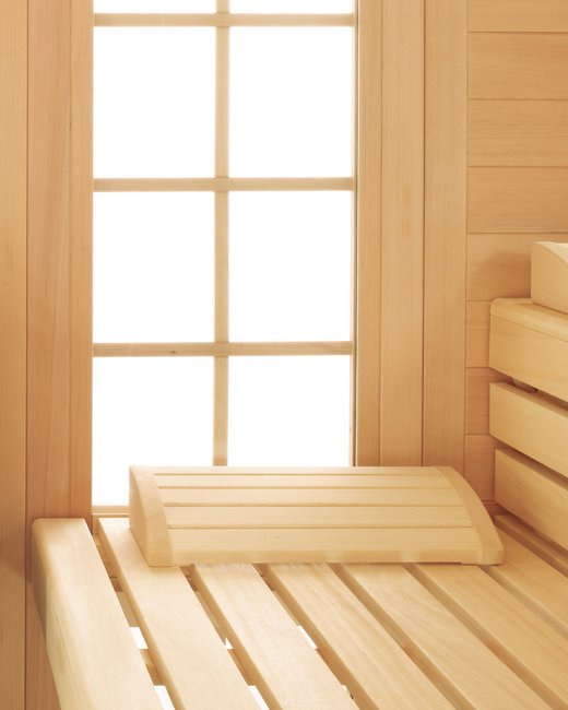 Sauna EMPIRE aus Massivholz, Interieur in karelische Fichte und kanadischem Hemlock